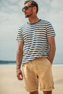 &SONS Tops-Breton Striped T Shirt Blue