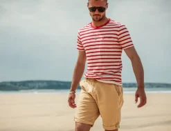 &SONS Tops-Breton Striped T Shirt Red