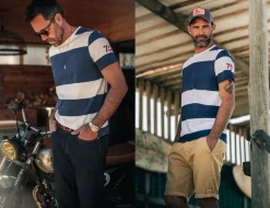 &SONS Tops-75 T-Shirt Indigo Stripe