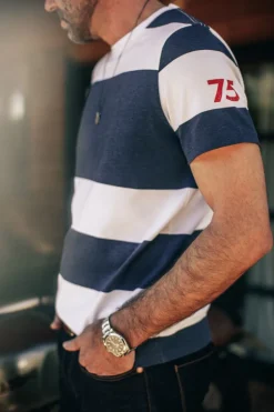 &SONS Tops-75 T-Shirt Indigo Stripe