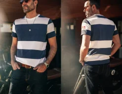 &SONS Tops-75 T-Shirt Indigo Stripe