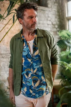 &SONS Tops-Aloha Crane Club Shirt Blue