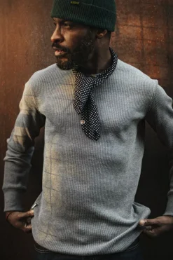 &SONS Tops-Base Waffle Crew Neck Grey Marl