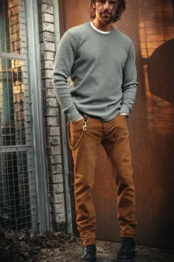 &SONS Tops-Base Waffle Crew Neck Grey Marl