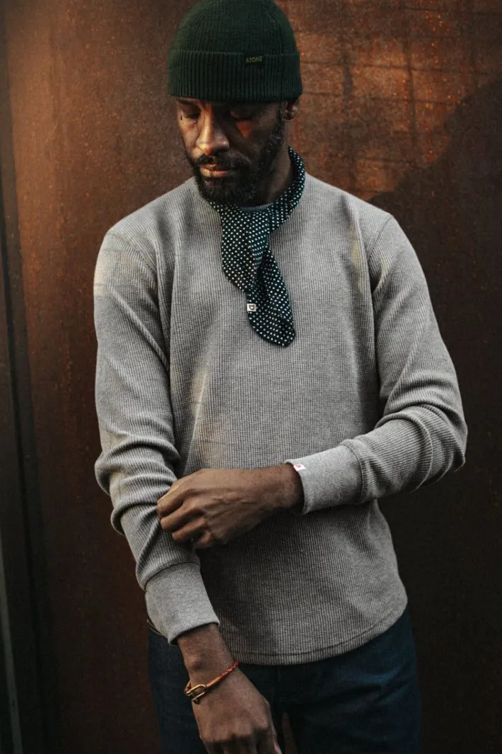 &SONS Tops-Base Waffle Crew Neck Grey Marl