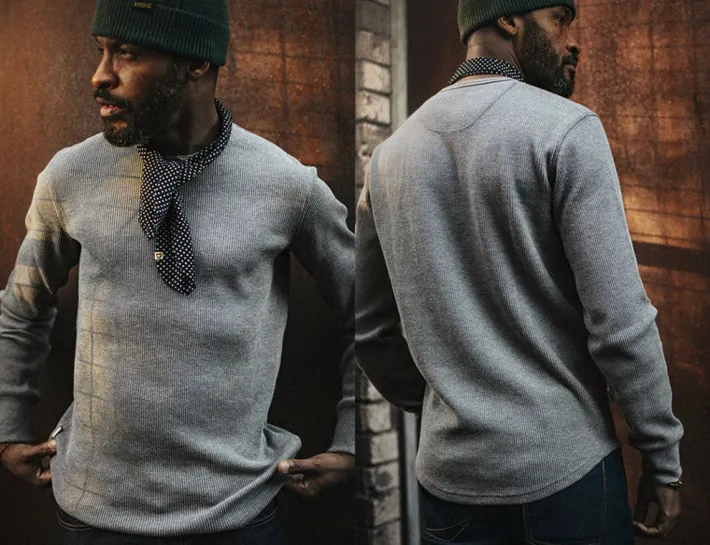 &SONS Tops-Base Waffle Crew Neck Grey Marl
