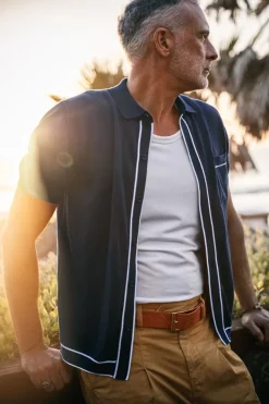 &SONS Tops-Dean Polo Navy