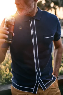 &SONS Tops-Dean Polo Navy