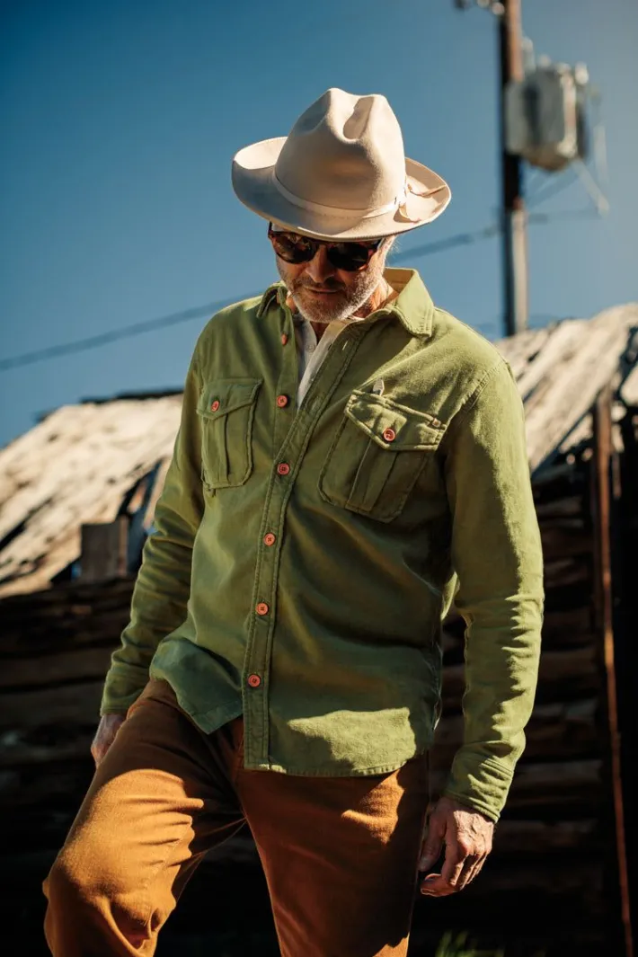 &SONS Tops-Lichen Moleskin Shirt Army Green