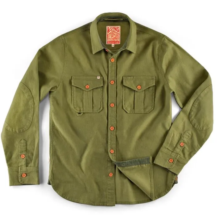 &SONS Tops-Lichen Moleskin Shirt Army Green