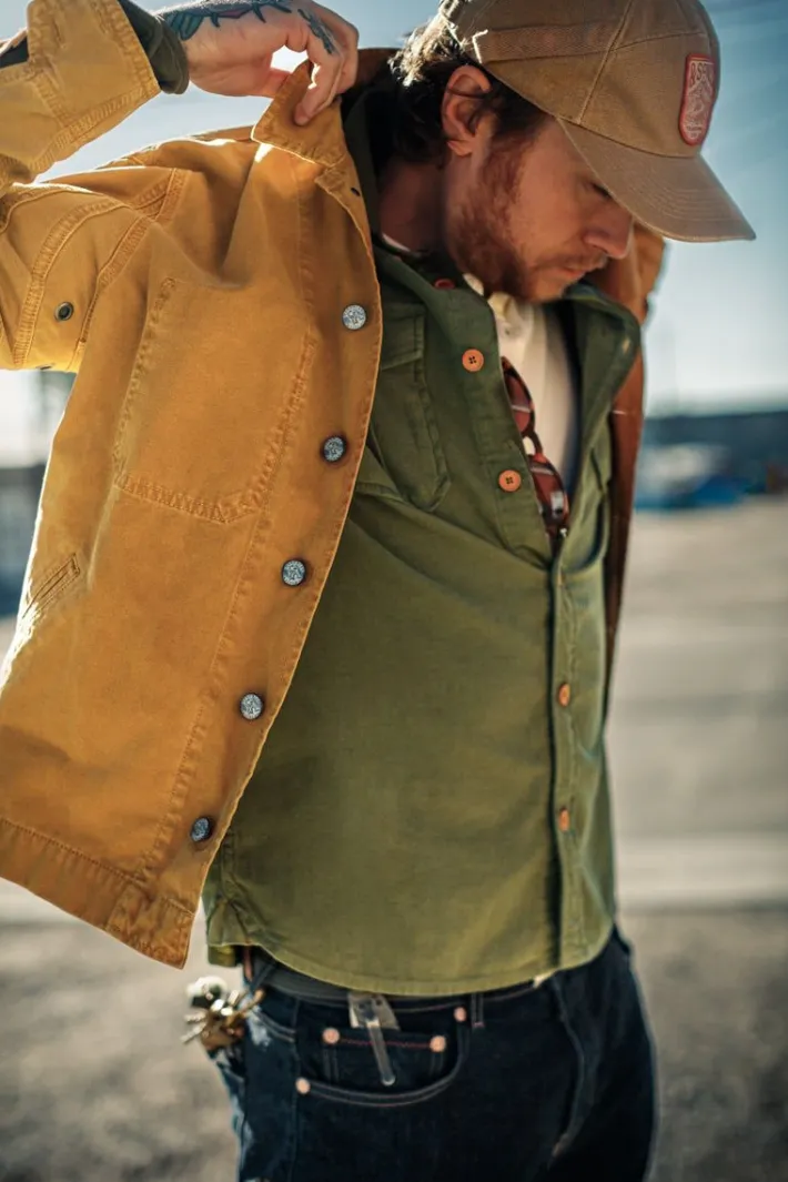 &SONS Tops-Lichen Moleskin Shirt Army Green