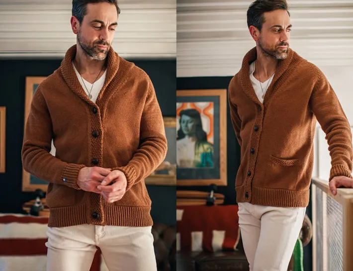 &SONS Jackets & Coats-Turner Cardigan Rust