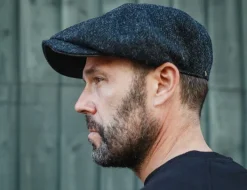 &SONS Knitwear-Thompson Baker Boy Hat- Black Herringbone